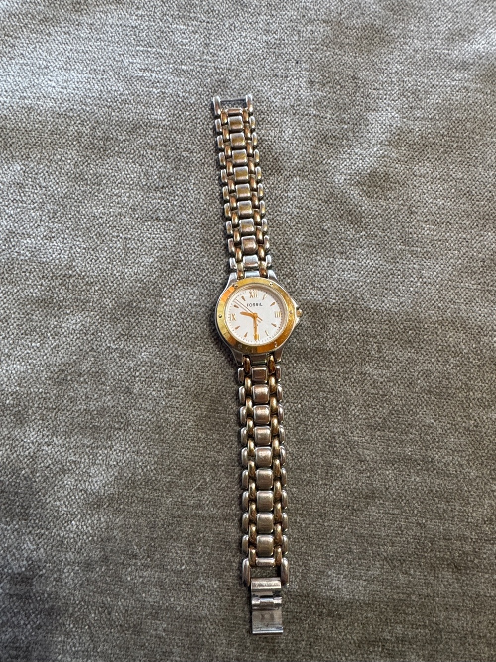 Fossil Two-Tone Silver and Gold Bracelet Watch with White Dial